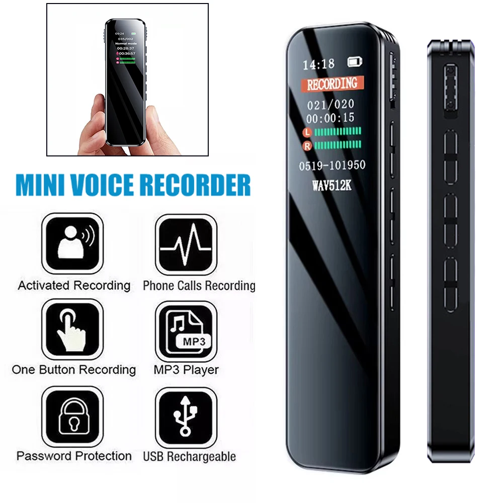 Digital Audio Voice Recorder 1536KBPS HD Professional Sound Dictaphone Voice Activated Noise Reduction Recording WAV MP3 Player