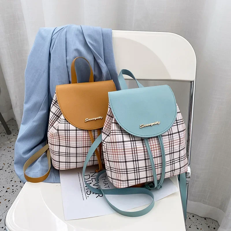 Women's Backpack 2024 Fashion Mini Women Backpack Plaid Women Shoulder School Bag Phone Purse Back Pack Female Crossbody Bag