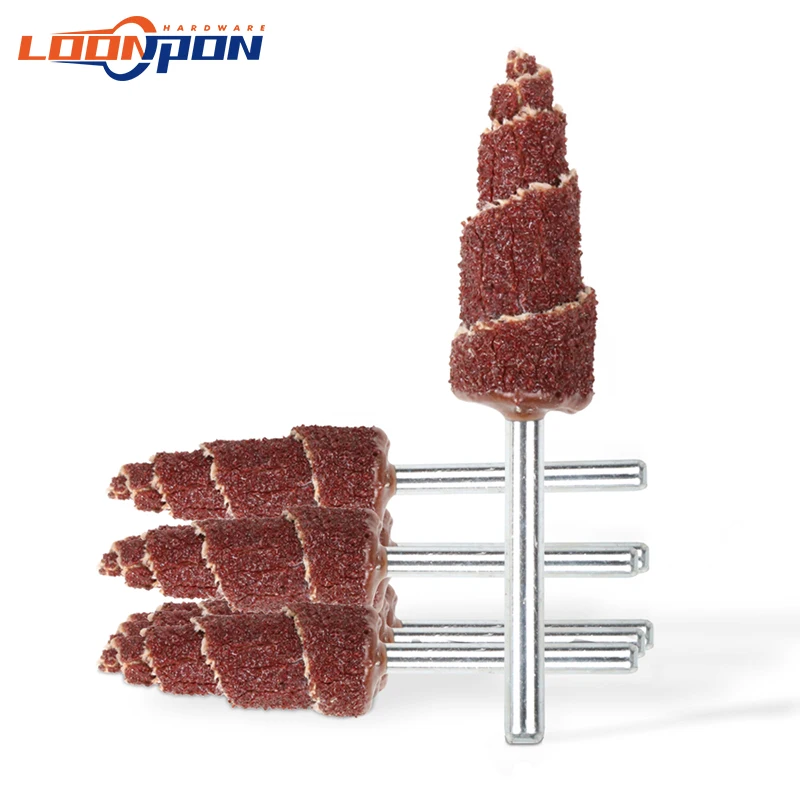 Loonpon 30Pcs 3mm Shank Cone Shape Abrasive Flap Wheel Sandpaper Grinding Head Rotary Tool for Grinding and Polishing 80Grit