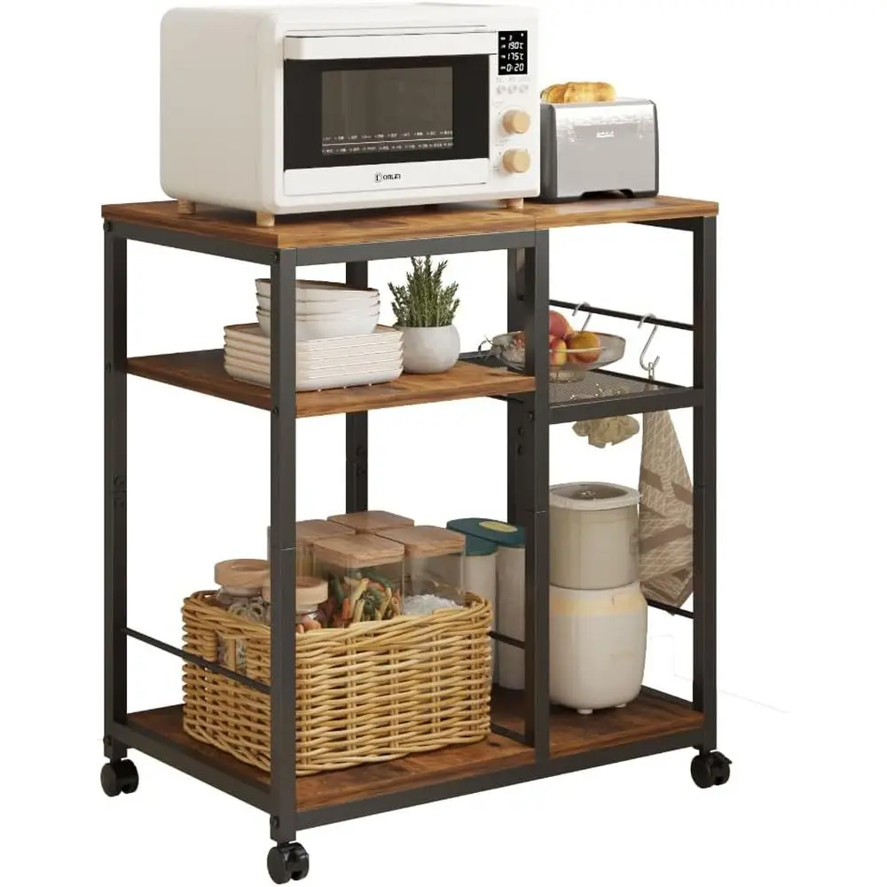 

Тумба-стеллаж для кухни, тележка для микроволновой печи, передвижная кухонная тумба с фиксирующимися колесами, 4-ярусная подставка для микроволновой печи, кухонный остров-стеллаж, для кофе