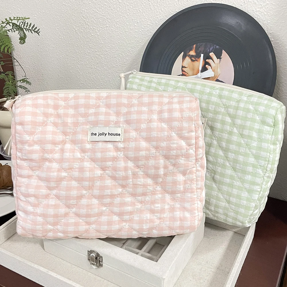 Portable Women Tote Cotton Makeup Bag Handbag Large Capacity Tote Travel Organizer Cosmetic Pouch Make Up Storage Zipper Bag