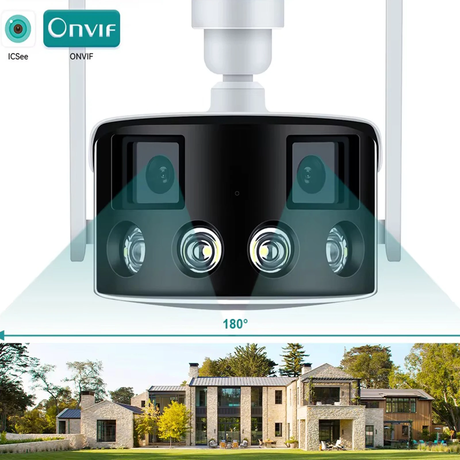 8MP 4K Dual Lens Ultra wide angle 180° Wifi IP Camera Cecurity Protection Ai Human Detect Security Surveillance ICSEE APP