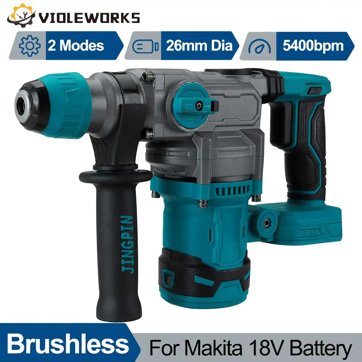 26mm Brushless Electric Hammer Drill Multifunctional Rotary  Hammer Cordless Rechargeable Power Tool For Makita 18V Battery