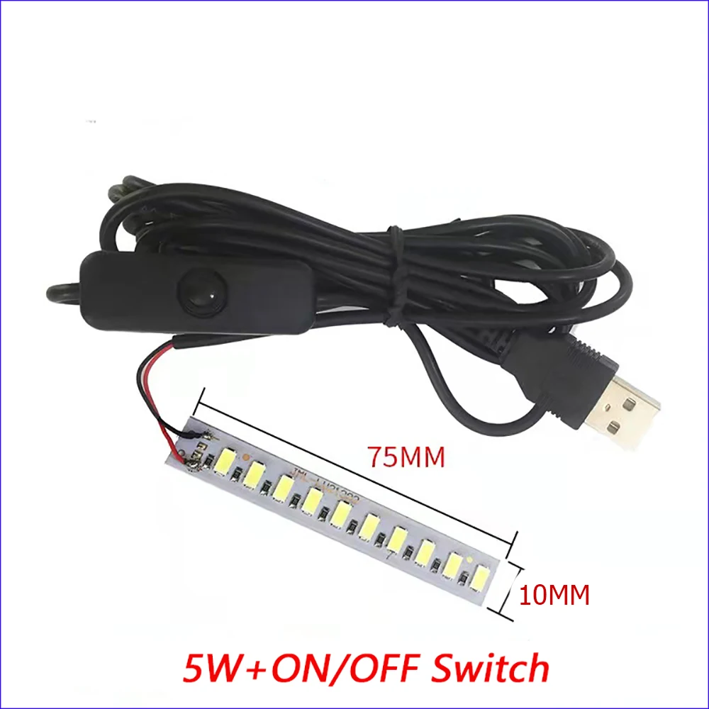 1pcs 5730 SMD 5V LED lamp board light source USB Switch Cable 2meters Weld One Color lamp beads Warm White Light 1W3W5W10W12W.