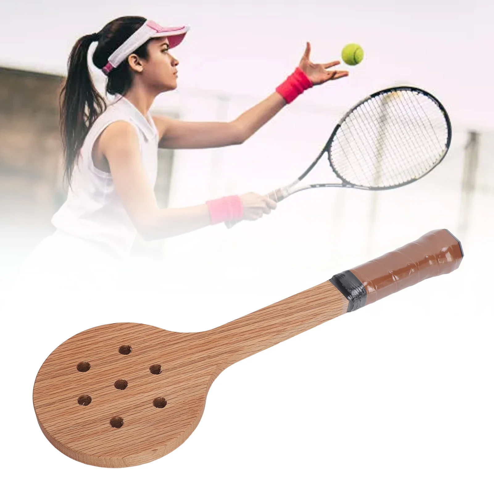 Wooden Tennis Racket Trainer Tennis Pointer Racket Accurately Training Hitting Good Control Improve Responsiveness for Outdoor