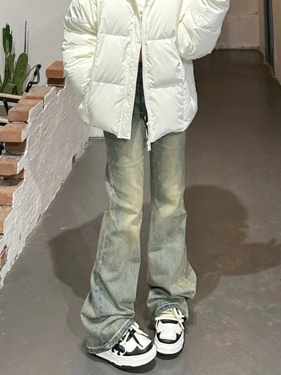 Jeans micro svasati tinti in argilla gialla sbiadita retrò Pantaloni invernali da donna nuovi americani a vita alta dimagranti a gamba dritta