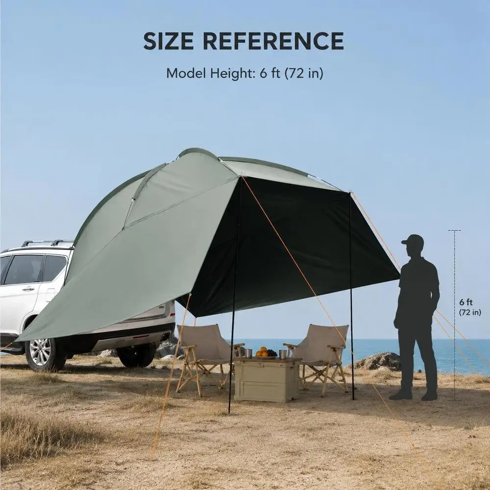 Auvent latéral pour véhicule 3x2,1 m, fabriqué en tissu polyester 190T, protection solaire UV50+, comprend une sacoche de rangement portable, installation facile, compatible avec les camions et les SUV