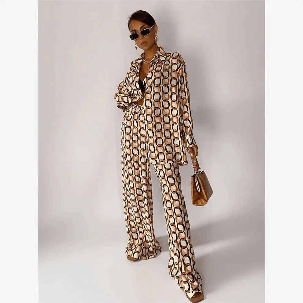 Women's Printed Loose Shirt And Straight Leg Pants Set Fashionable Comfortable Casual Outfit Autumn Collection 2023