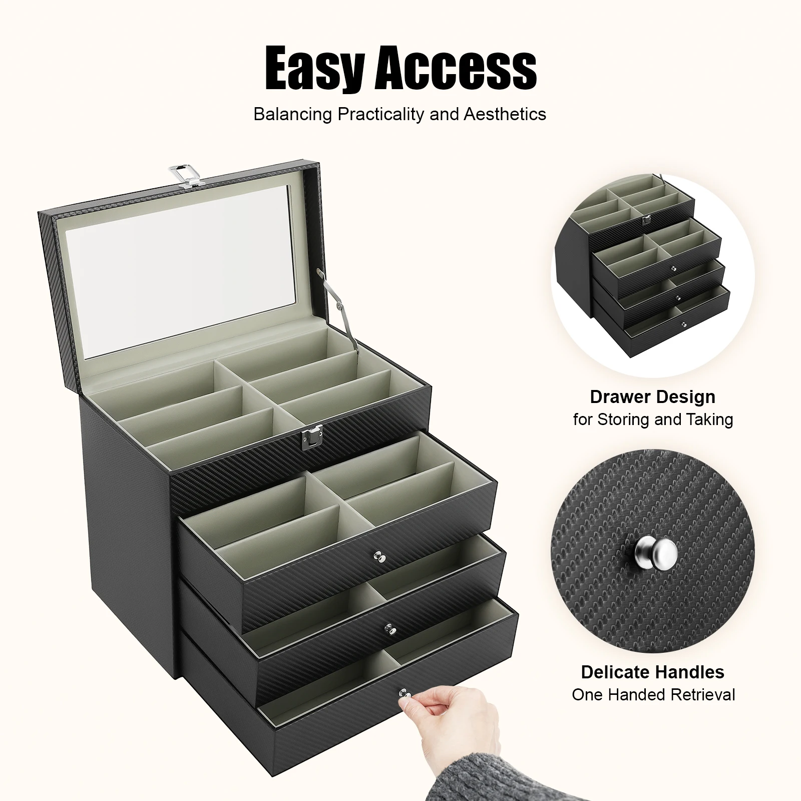 

4 Floors 24 Grids Glasses Display Box Sunglasses Box Case Display Showcase Organizer Jewelry Tray with Cover