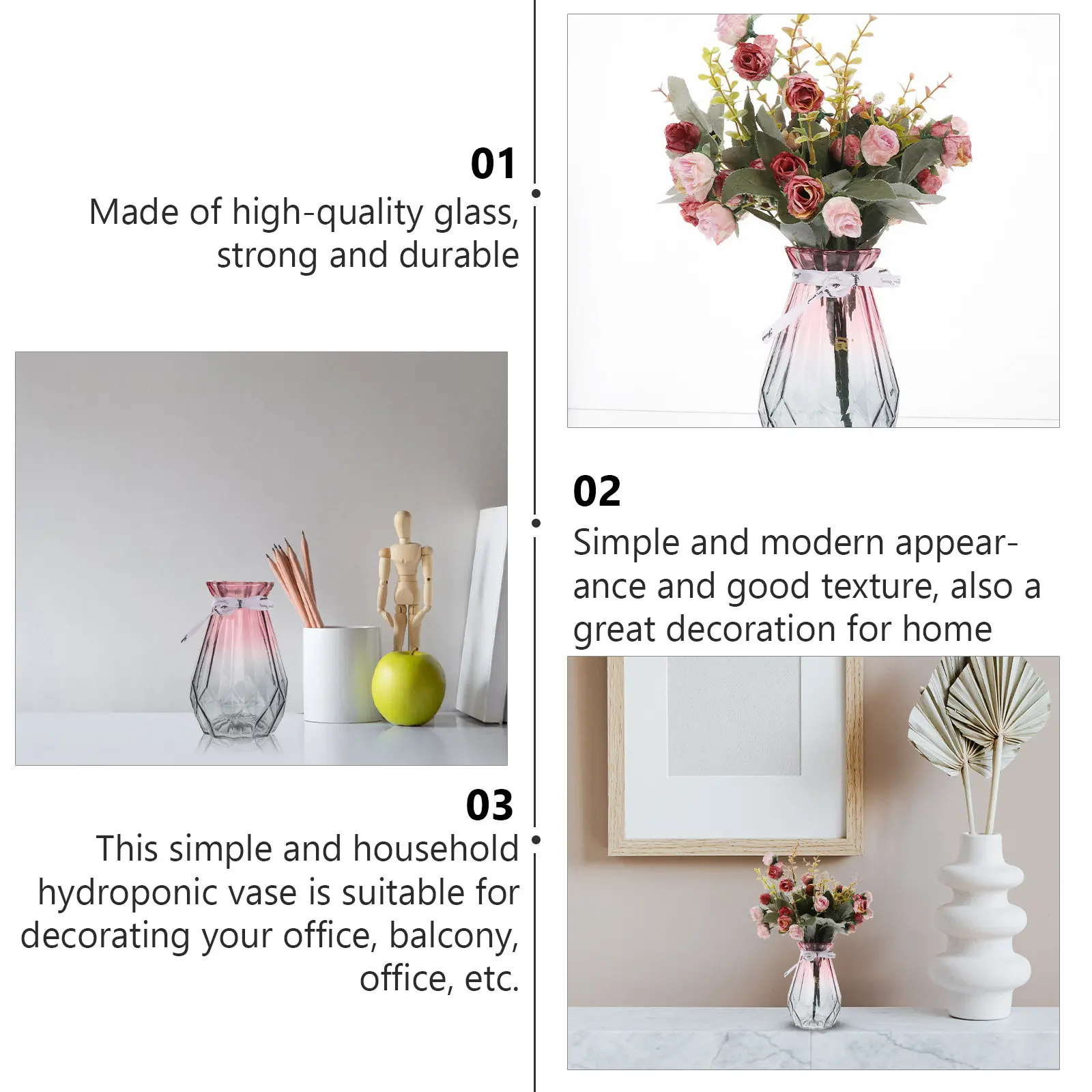 

Gradient Color Glass Vase Stylish Fresh Design Suitable for Desktop Home Decor Hydroponic Plant Holder Dried Flower Arrangement