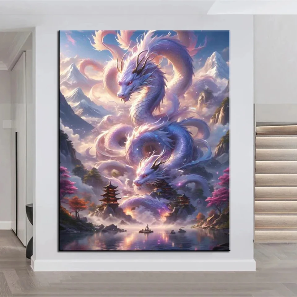 Full Square Round Diamond Art Painting Fantasy Blue Dragon Home Decor Diy Embroidery Animal Mosaic House Cross Stitch A863