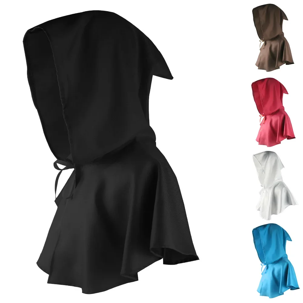 

Medieval Hooded Cowl with Hood Cape Cross Necklace Gothic Wizard Smock Halloween Stage Performance Costume