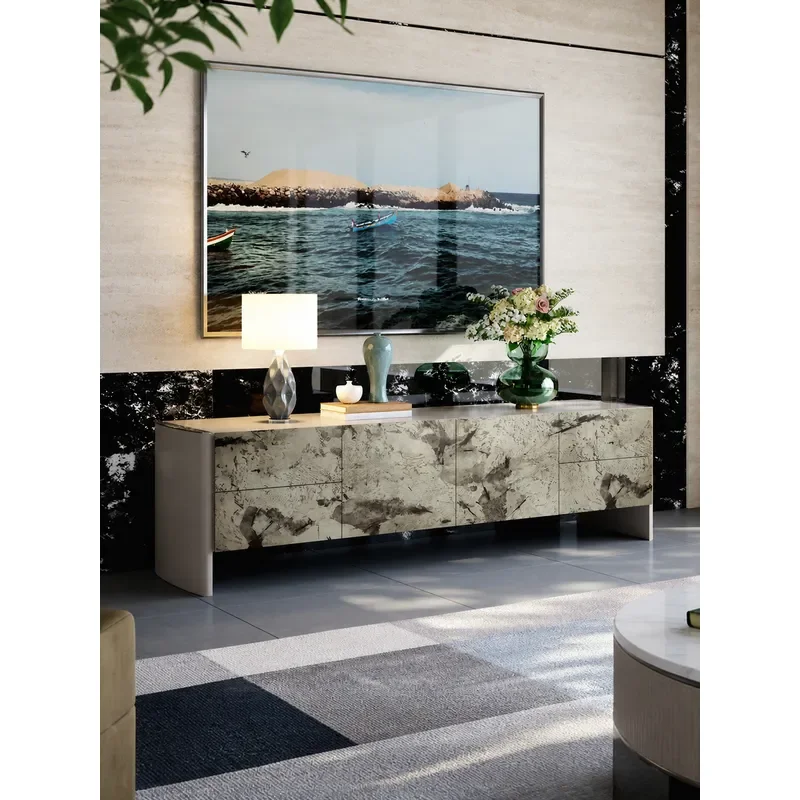Modern Minimalist Solid Wood TV Cabinet for Living Room High End Floor Standing Media Console with Painted Finish Light