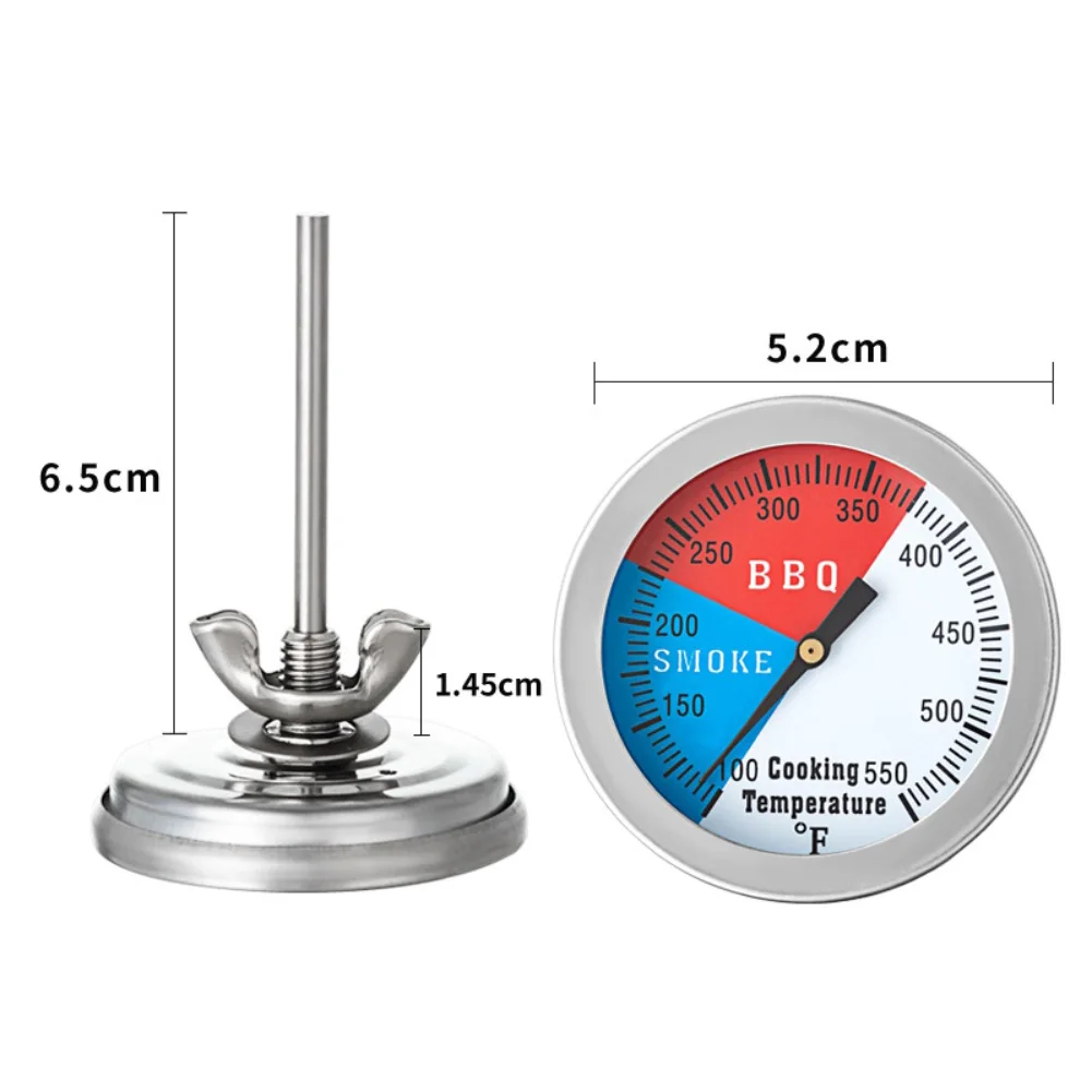 Stainless Steel BBQ Grill Thermometer With Easy-Read For Dial For Accurate High Heat Cooking For Grill Oven Temperature Control