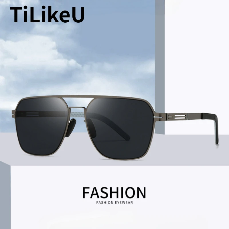 

Polarized Sunglasses Ultra Light Stainless Steel Double Beam Screwless Men Outdoor Fishing UV Protective Glasses Male Sunglasses