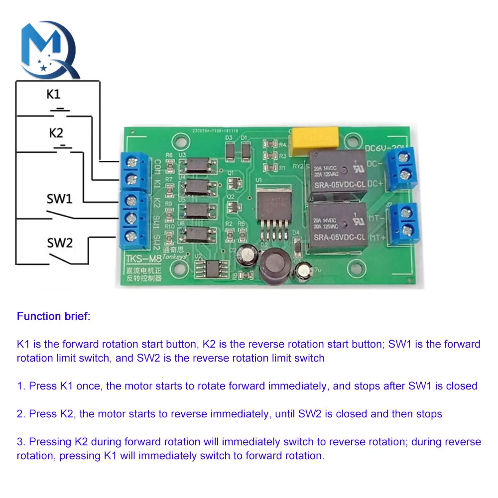 DC 6V 12V 24V DC Motor Forward and Reverse Controller 20A High Current with Limit Relay Driver Lifting Control Board P0