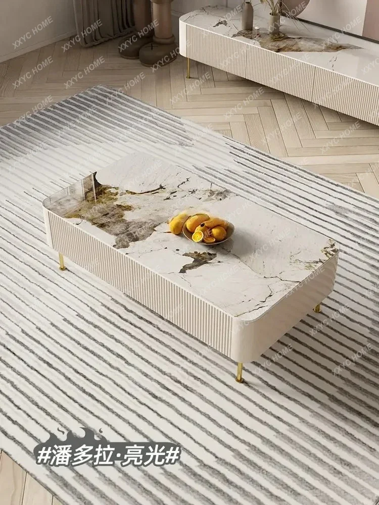 Y1 Rectangular Coffee Table TV Cabinet Combination Living Room Paint Home Stone Plate Coffee Table Personalized Creative