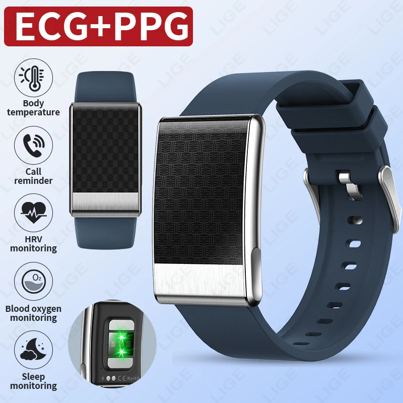 

LIGE Smart Bracelet ECG+PPG Health Analysis Heart Rate Blood Oxygen Blood Lipid Uric Acid HRV Couple Bands Waterproof Smartwatch