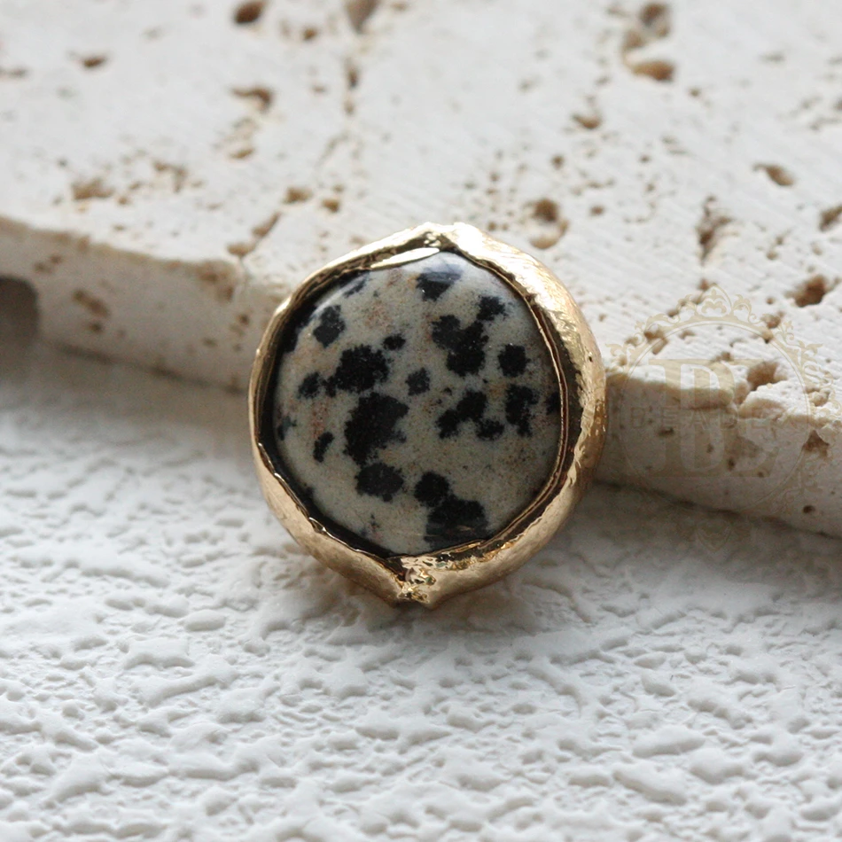 DIY Supply-One Piece Semi Precious Stone - Plated Framed Stone Spacer Beads - Coin 17mm (G467)