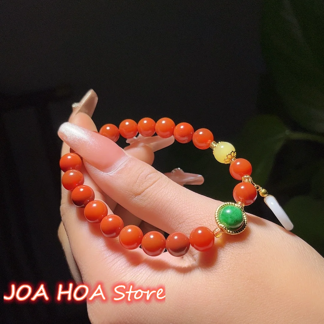 

Chalcedony Round Bead Bracelet Women's Agate String Bangle Elegant Princess Best Gift DIY Natura Jade Hand Ring Fine Jewelry