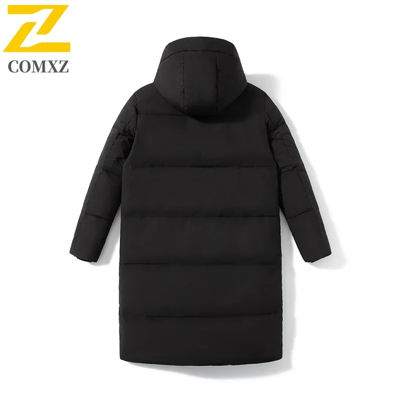 COMXZ Casual Men Down Jacket 2025 Hooded Outdoor Ski Thick Warm Knee Length Parka Lightweight Cozy Winter New Padding Coat