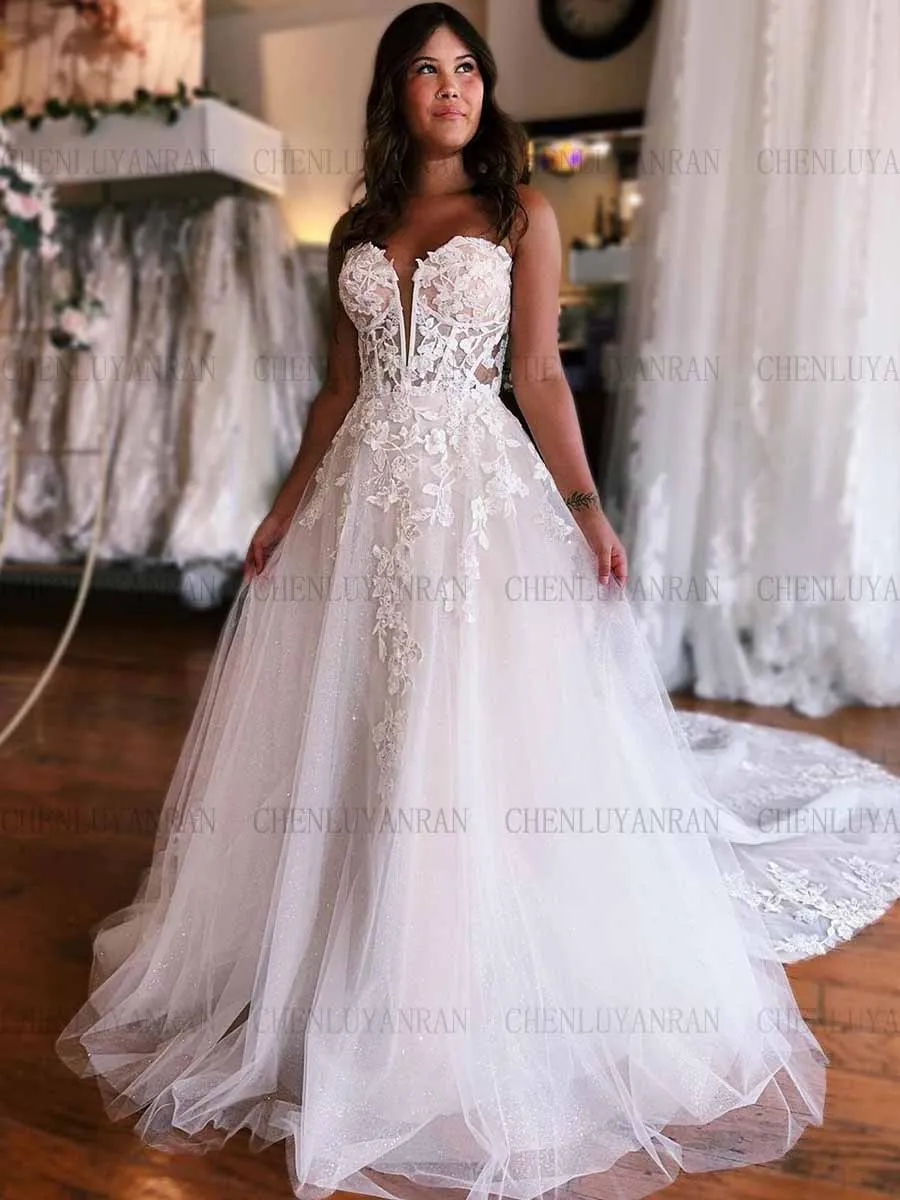 

Fashion Ivory Wedding Dresses Applique Sweetheart Long Bride Gowns A-Line Boho Beach Dresses For Women 2023 robe de mariée