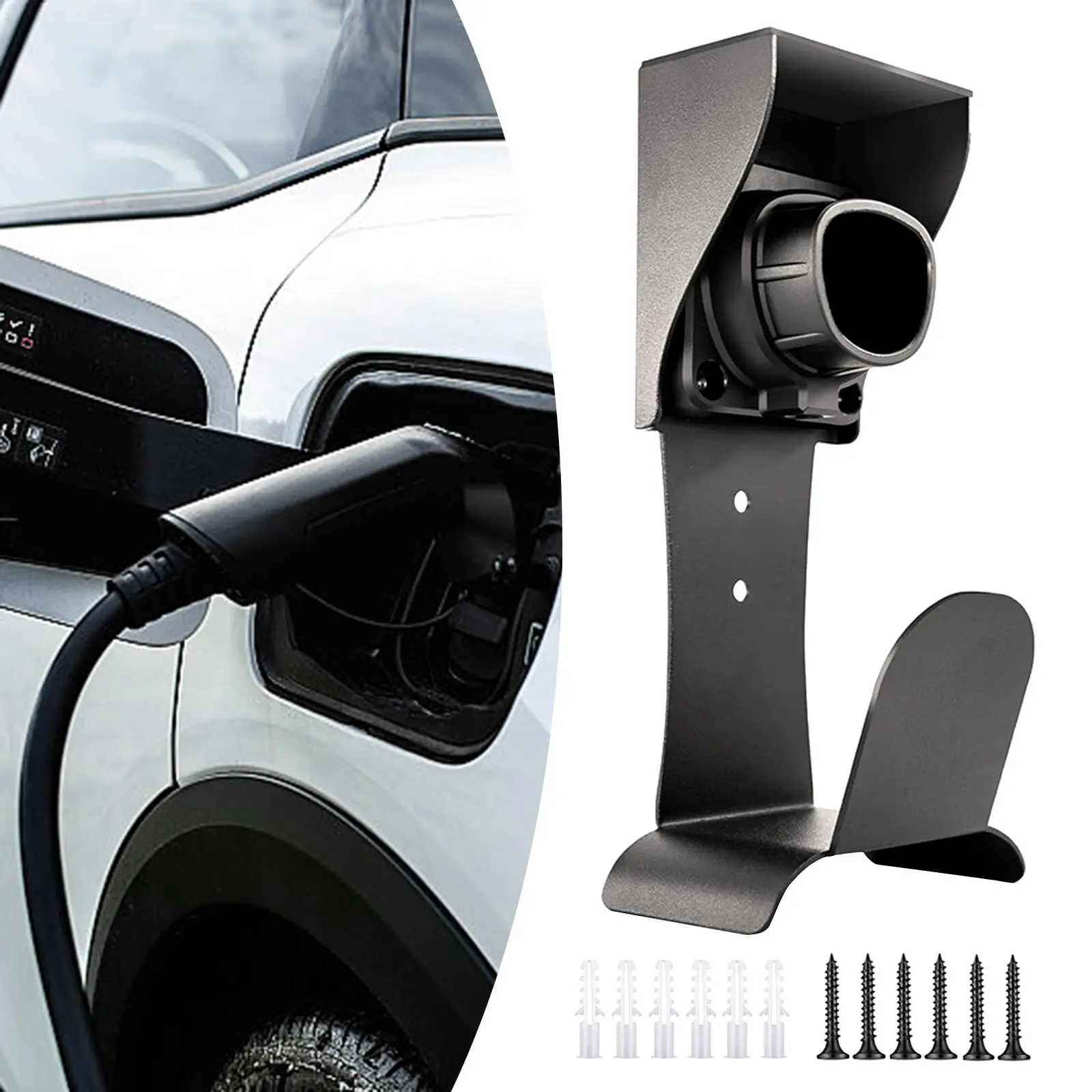 EV Charger Holder Electric Car Cable Organizer Black Heavy Duty Metal,Easily Install Wall Mount Connector Holder for Model S