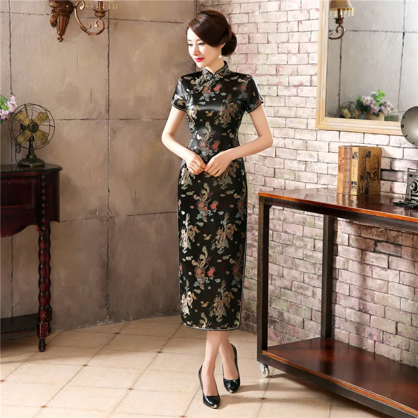 Traditional Chinese Clothing Cheongsam Short Sleeve Front Split Vintage Women Long Dress Qipao Red Bride Wedding Formal Dress