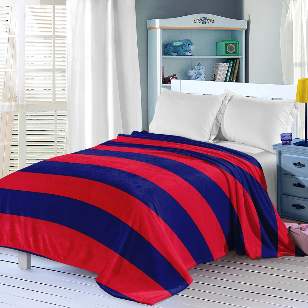 Navy Red Bold Stripes Flannel Blanket Perfect For Sofa Office Bed Travel Sleep Read Relax Camping Four Season Use