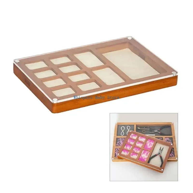 U90E Sturdy Bead Sorting Tray With Lid And Plush Padding For Jewelry Making
