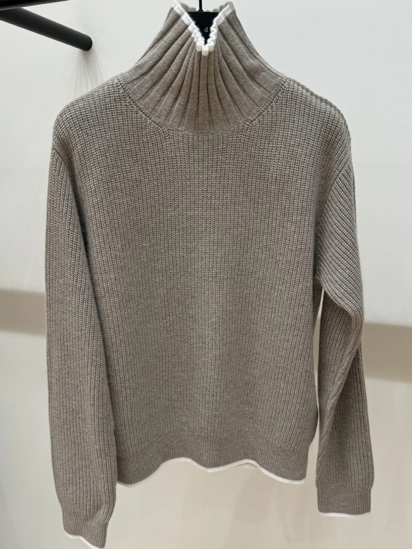 

Fall/Winter Women Contrast Trim Turtleneck Long Sleeve Ribbed Solid Sweater Loose Soft Casual Pullover Warm Knit Pullover