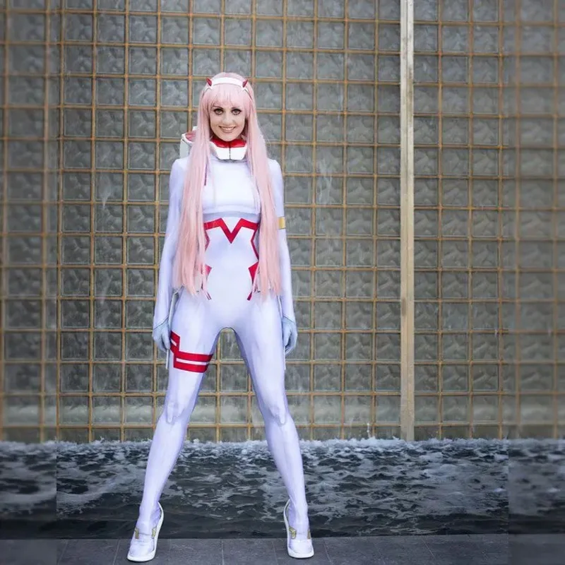 

Halloween Adults Kids White Zero Two 02 Suit DARLING in the FRANXX Cosplay Costume Zentai Bodysuit Woman Party Jumpsuit