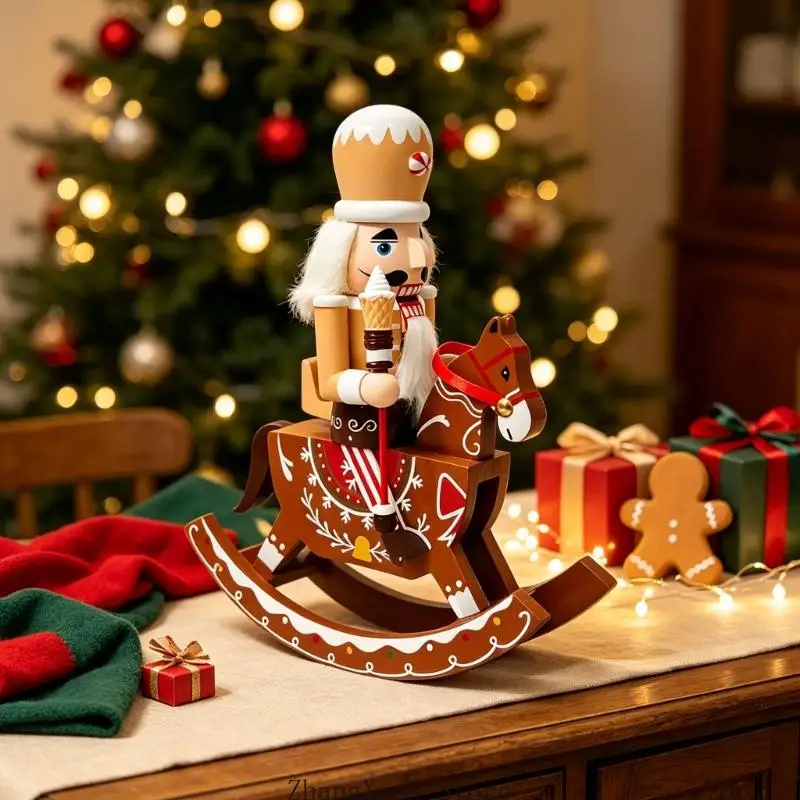 Nussknacker-Statue aus Holz mit Lebkuchen, Schaukelpferd, Weihnachtsgeschenk, 3 x – Detail 5