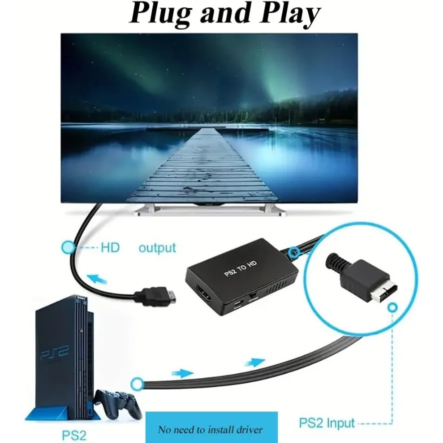 محول PS2 إلى HDMI محول PlayStation2 إلى HD محول الفيديو ألعاب كابل محول الفيديو يدعم الكمبيوتر جميع أوضاع العرض PS2 #6