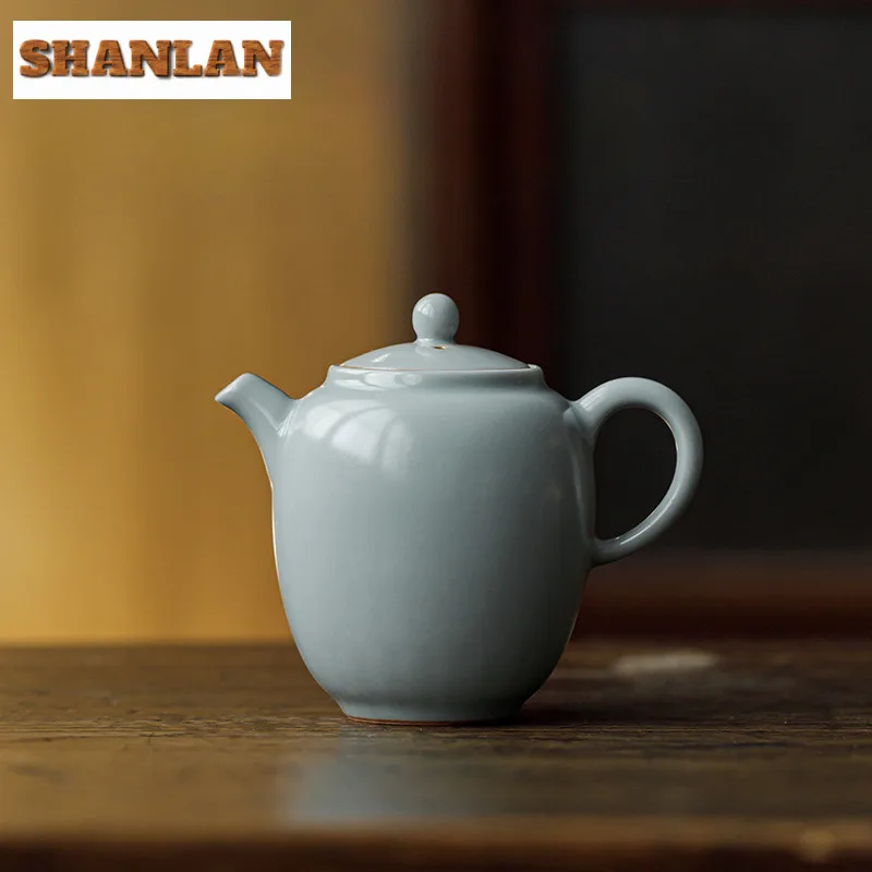 

160ml Handmade Sky Blue Ru Kiln Teapot Vintage Tea Infuser Pot Tea Maker Kettle with Ball Hole White Tea Chinese Tea Set Craft