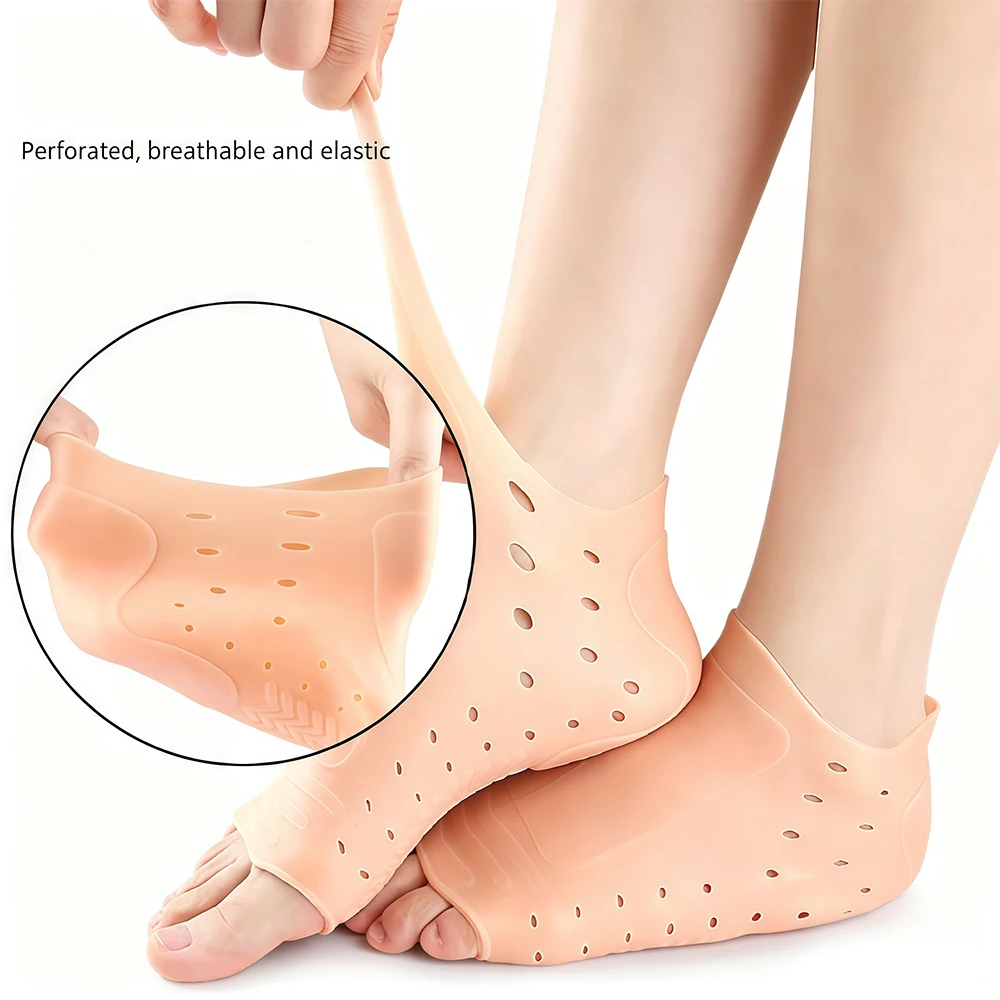 1Pair Silicone Moisturizing Socks for Dry Cracked Feet, Non-Slip Heel Socks for Women and Men - High Stretch Foot Care Pedicure