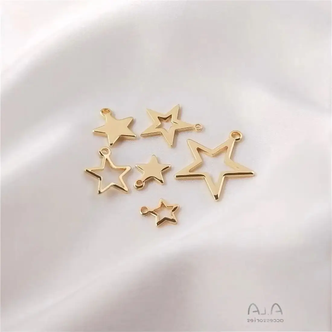 14K Gold Five Pointed Star Pendant Accessories, Star Pendants, DIY Ear Pendants, Headgear Accessories D082