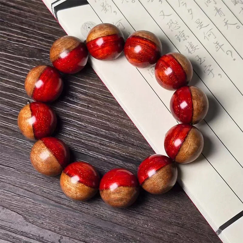 

Blood Sandalwood Ethnic Style Small Leaf Red Sandalwood Bracelet Yin Yang Beads Buddha Beads Bracelet Men's Play Accessories Jew