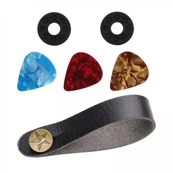 Guitar Strap with Strap Lock PU Leather Headstock Adaptor Quick Release Button Plus Picks Organizer for Acoustic Use