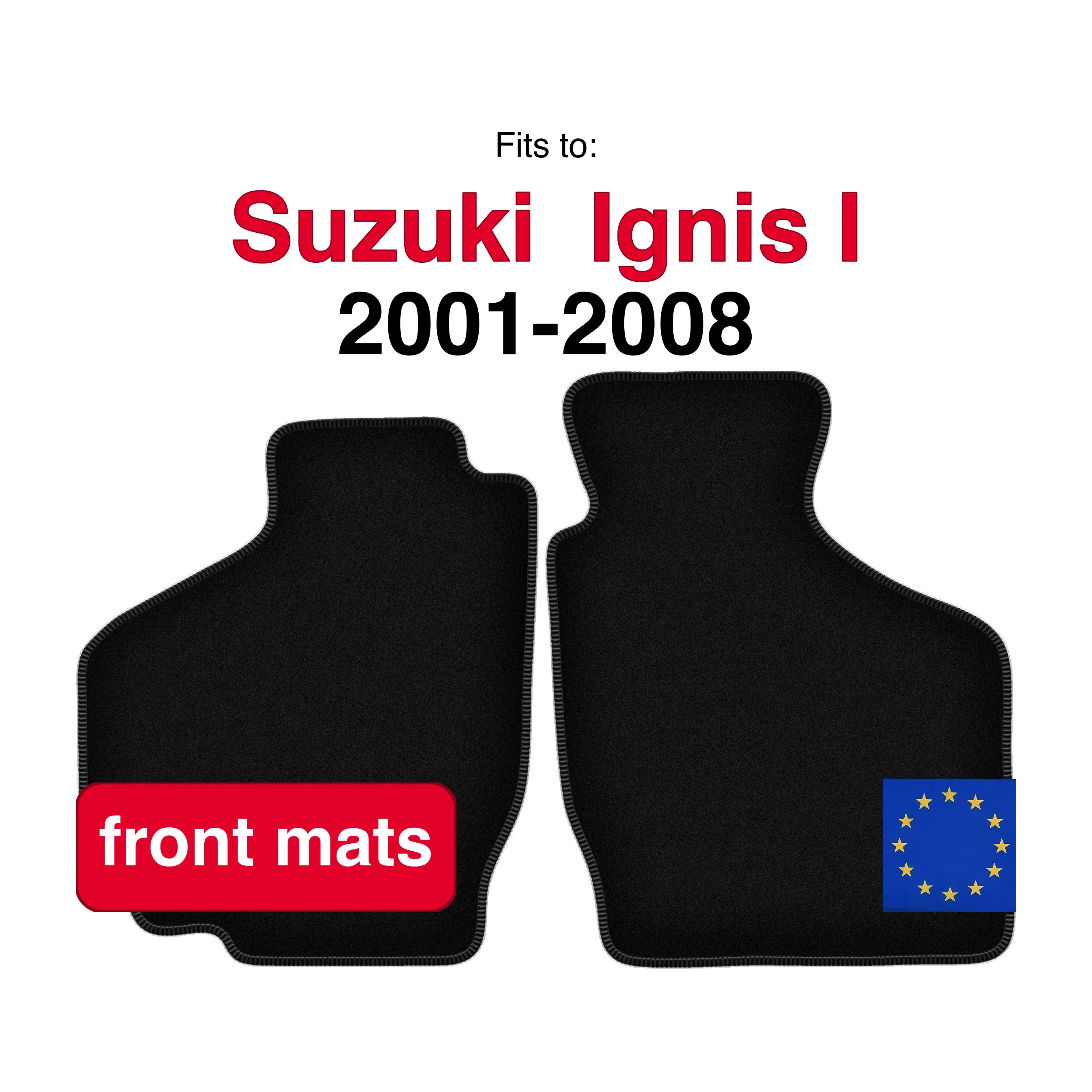 Velour vloermatten voor Suzuki Ignis I hatchback (2001-2008) - Zwart (2 stuks) set auto vloermatten voor de voorkant van de auto