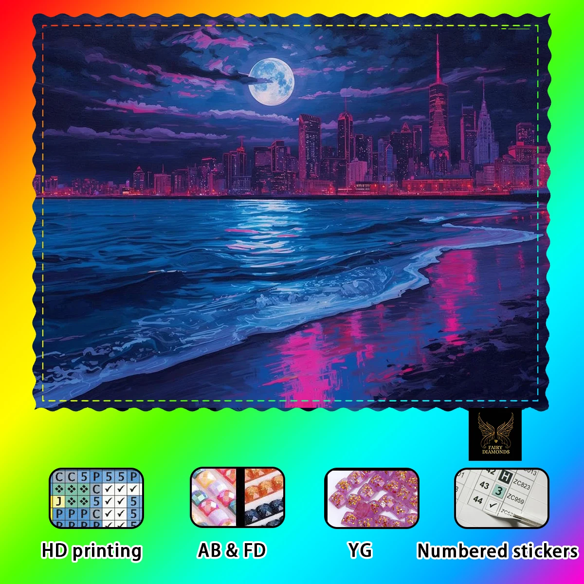 

【FAIRY_ Diamond Art】The city's night view Crystal AB Rhinestone FD Rhinestone Perfect Resin Diamond