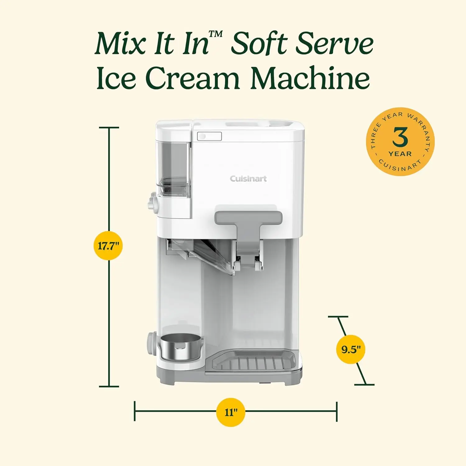 Mix It In Ice Cream Maker for Frozen Yogurt, Sorbet, Gelato, Drinks 1.5 Quart, White