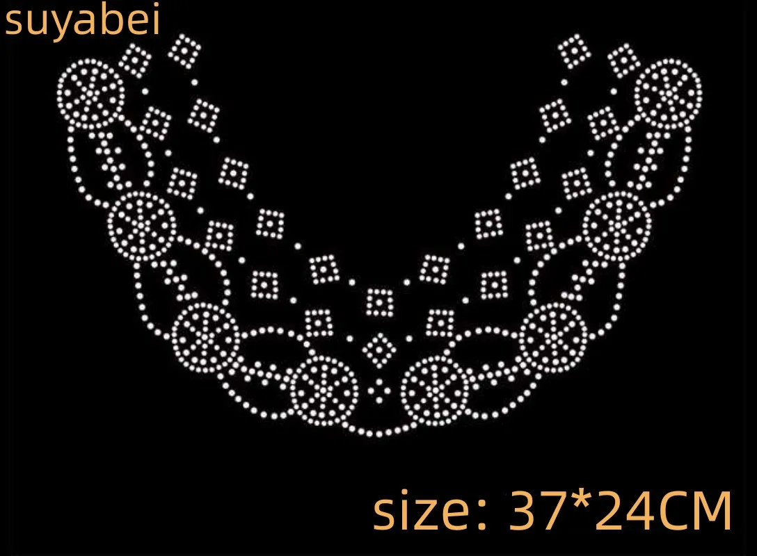 

Iron on Rhinestone Neckline Patches Design Hot Fix Transfer Motifs Rhinestones for Clothing Decoration