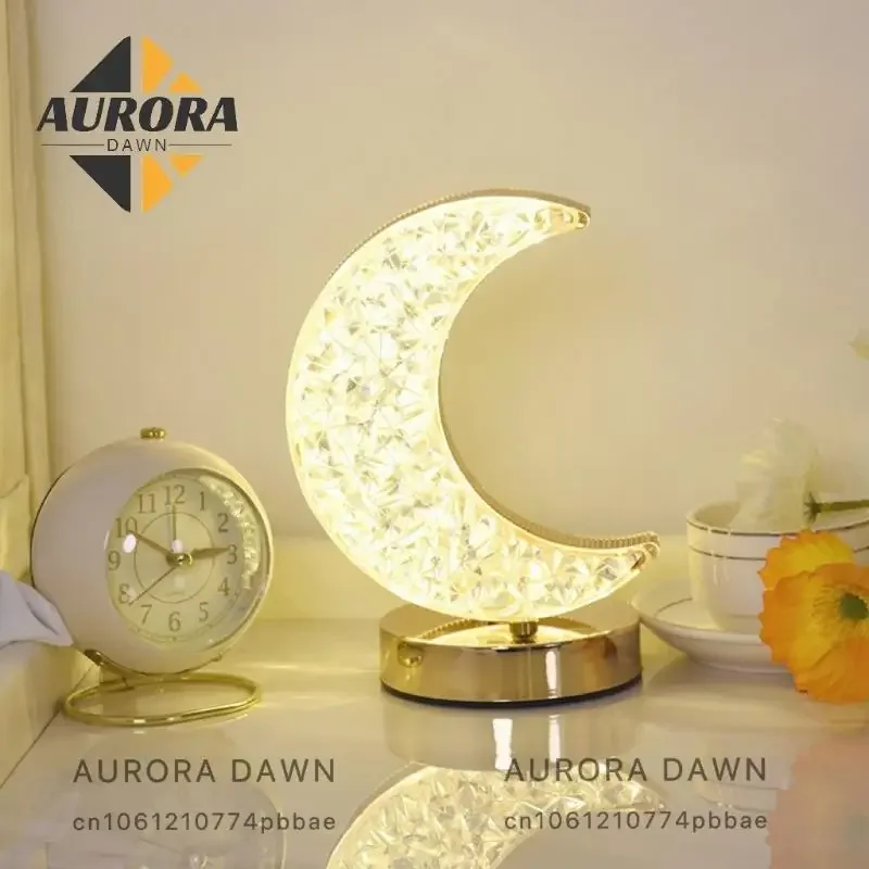 Bedroom Crystal Touch Dimming Night Light Girls Room Home Decor Aesthetics USB Bedside LED Ambient Table 3D Moon Lamp