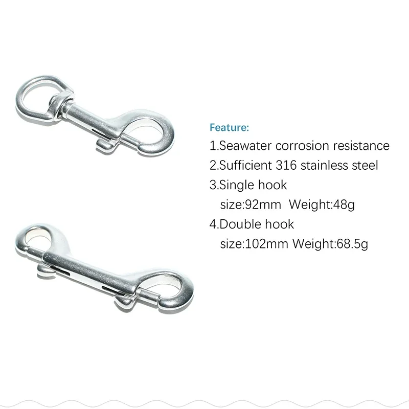 316 Stainless Steel Double Ended Bolt Snap Hook D Snap Key Ring Carabiner Holder Singel Hooks Diving outdoor safety accessory