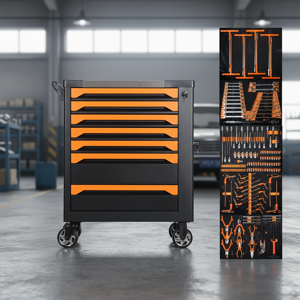 

Industrial Tool Cabinet With 269pcs Tools With Lock And Side Door Professional Workshop Storage Trolley With Wheels For Garage