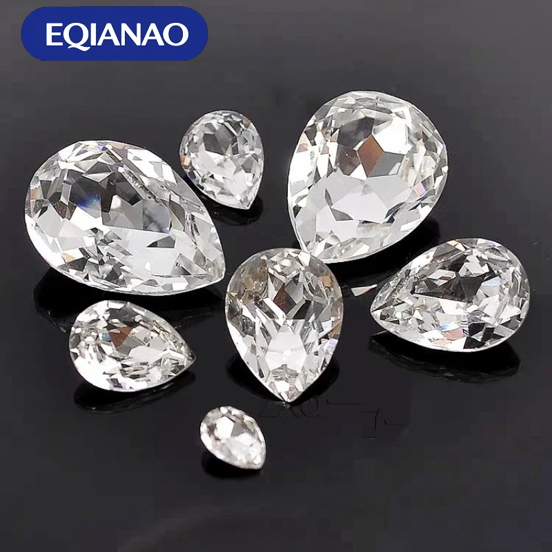 EQIANAO 100pcs Clear Teardrop Pointed Back Rhinestones Glass Crystal for DIY Jewelry Nail Art Wedding Dress Shoes Clothing Decor