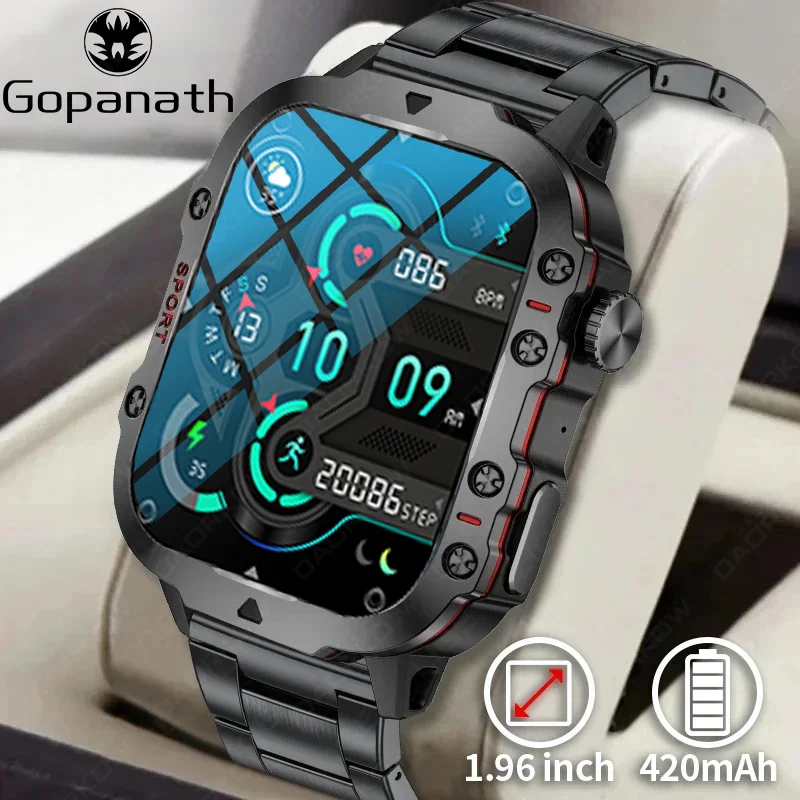 

2024 Latest advanced smartwatch 1.96 HD screen 420mAh high voltage large capacity battery High life men outdoor waterproof