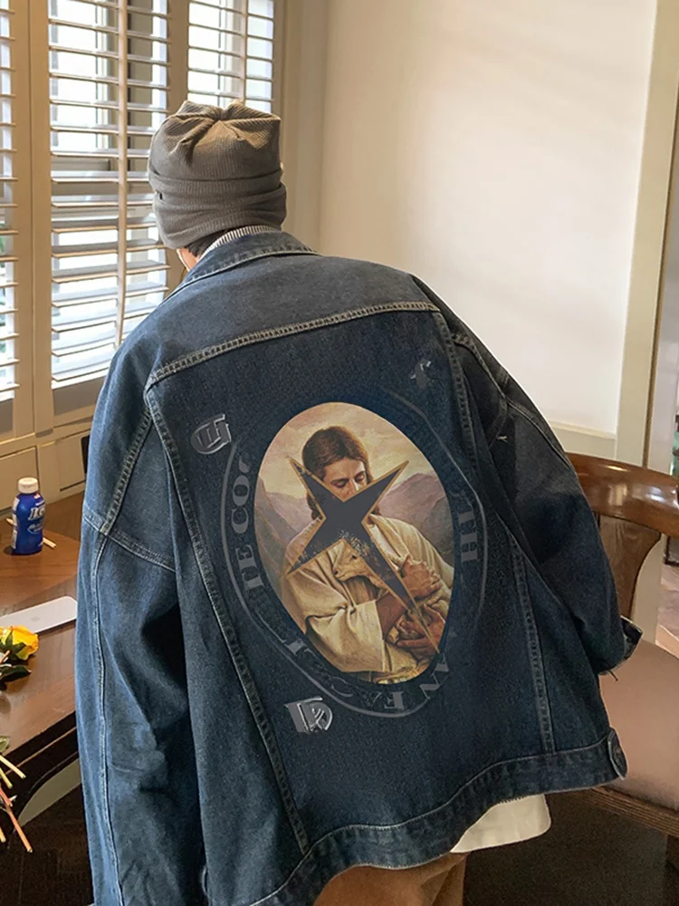 

Мужская джинсовая куртка в американском ретро-стиле, весна-осень, модная уличная одежда, свободный крой, молодежный стиль, с воротником, топ-куртка