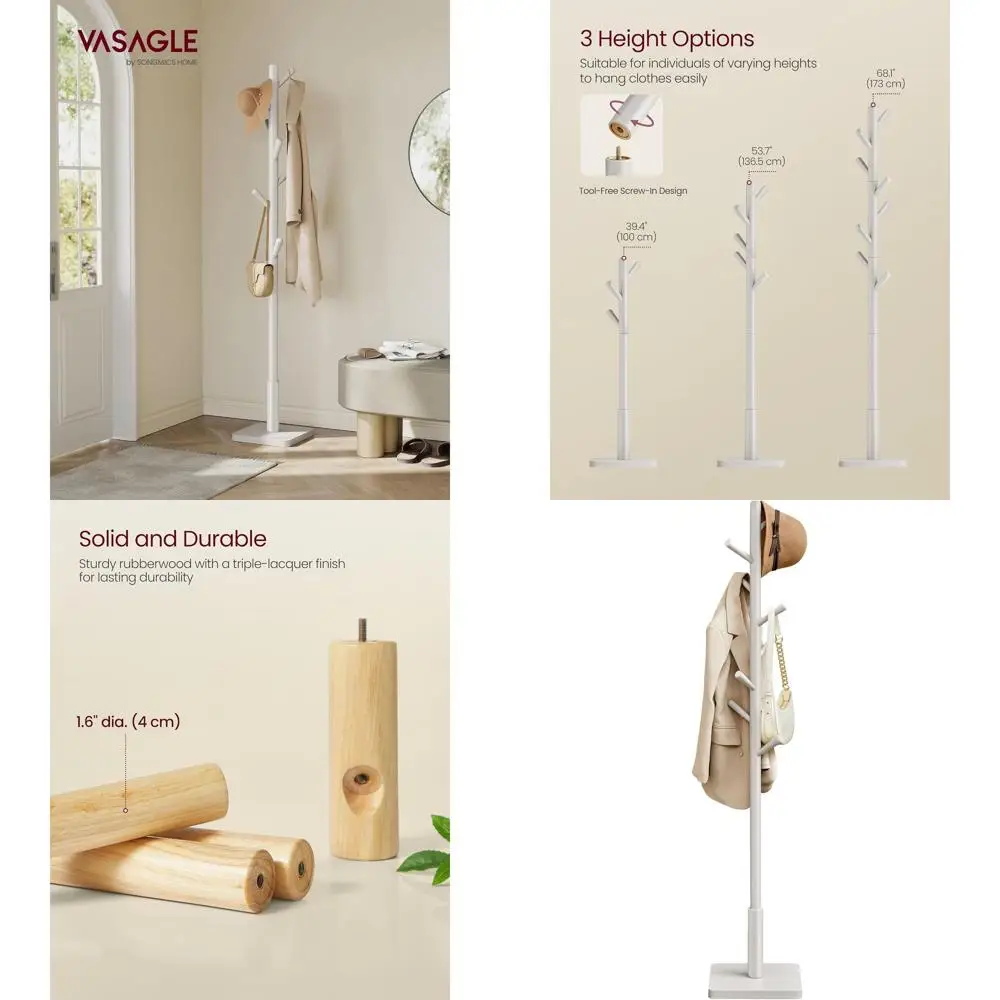 

Напольная деревянная вешалка для одежды с 8 крючками, регулируемая по высоте, для пальто, шляп и сумок, подходит для прихожей или коридора, Espr